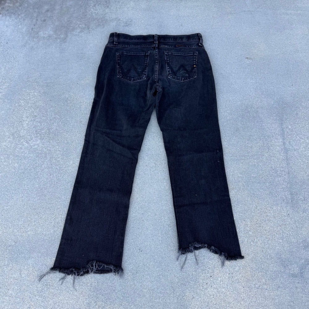 Wrangler Q-Baby Ultimate Riding Jeans Black Distressed Raw Hem 7/8x36